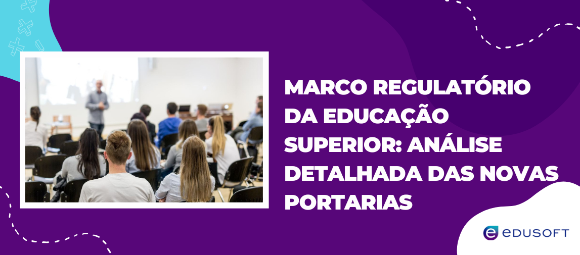 Professor ministrando aula para estudantes em sala de aula, com destaque para o tema Marco Regulatório da Educação Superior e análise das novas portarias do MEC e Inep.